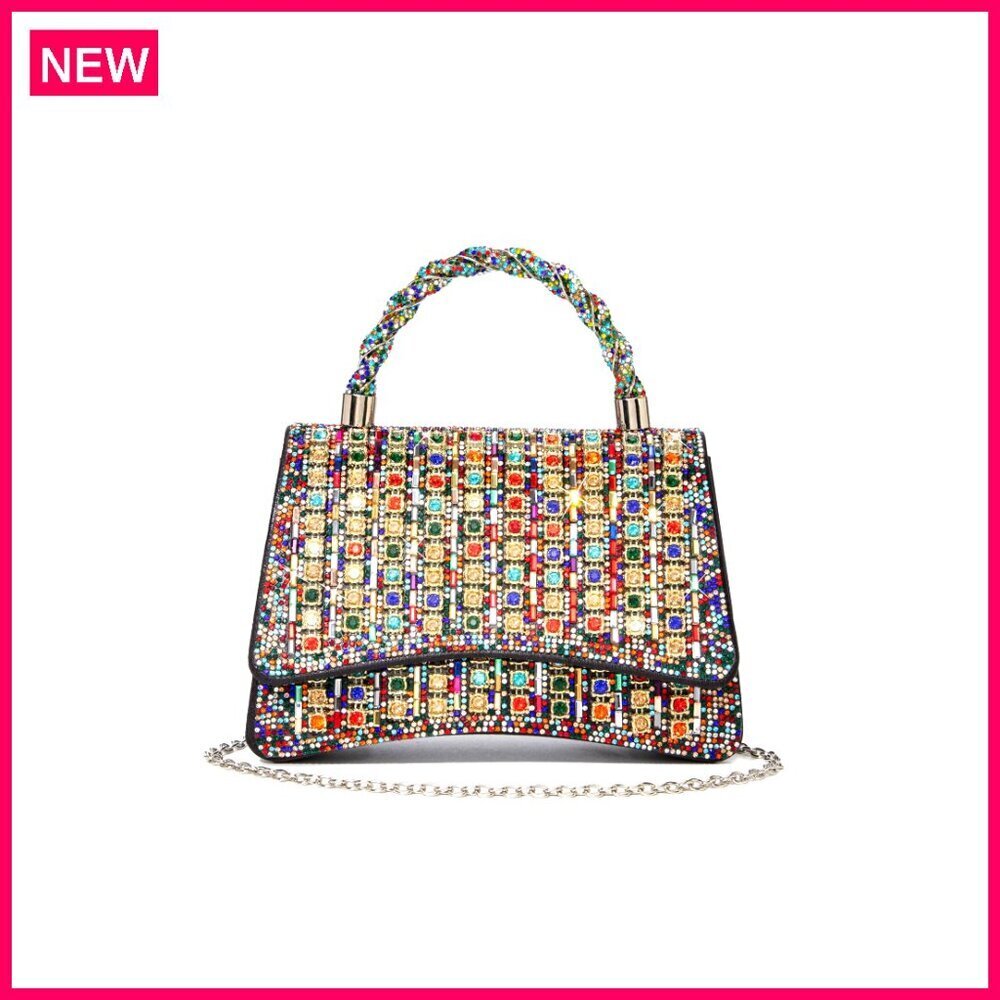 Rhinestone Evening Clutch with Detachable Chain Strap 8.3x5.1x2.6